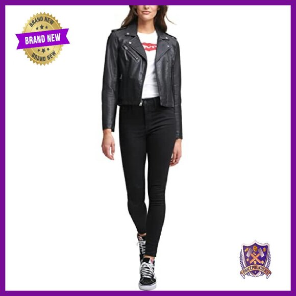 Faux Leather Moto Jacket - Classic Motorcycle Style - Regular & Plus Sizes - Picture 6 of 7